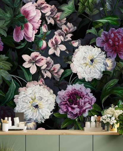 lilla og off-white blomster tapet