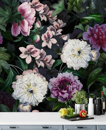 lila und cremefarbene Blumen Tapete