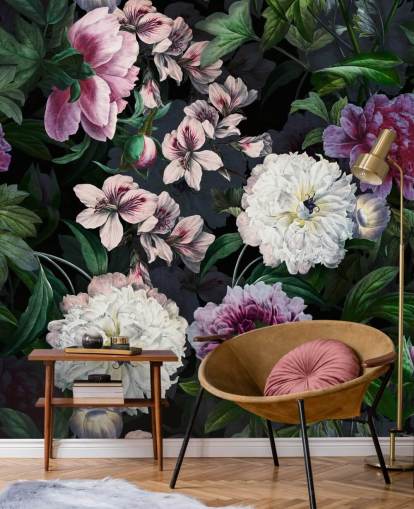 papel de parede roxo e esbranquiçado flores