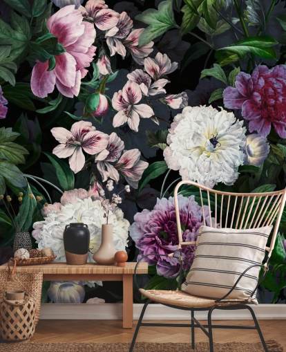 lilla og off-white blomster tapet