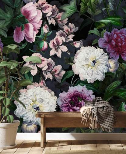 papel de parede roxo e esbranquiçado flores