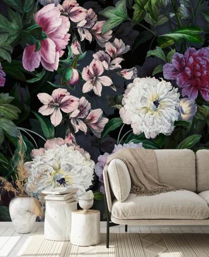 purple and off-white flowers wallpaper