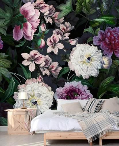 purple and off-white flowers wallpaper