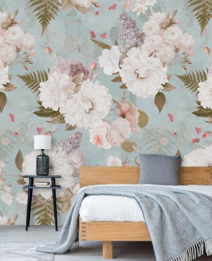 papel de parede de peônia rosa claro e branco