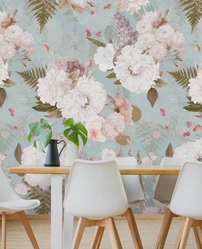 papel de parede de peônia rosa claro e branco