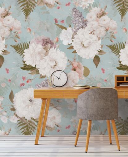 papel de parede de peônia rosa claro e branco