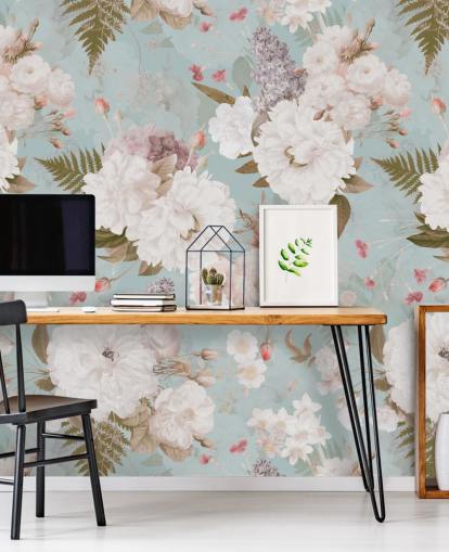 papel de parede de peônia rosa claro e branco