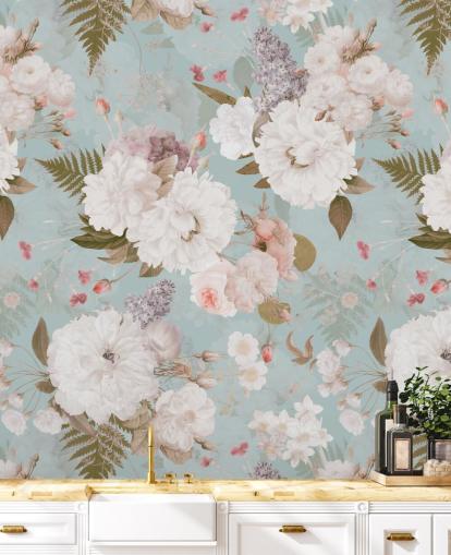 carta da parati peonia rosa chiaro e bianco