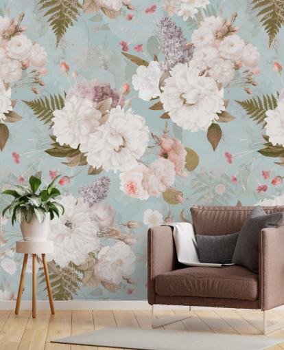 hellrosa und weiße Pfingstrose Papiertapete