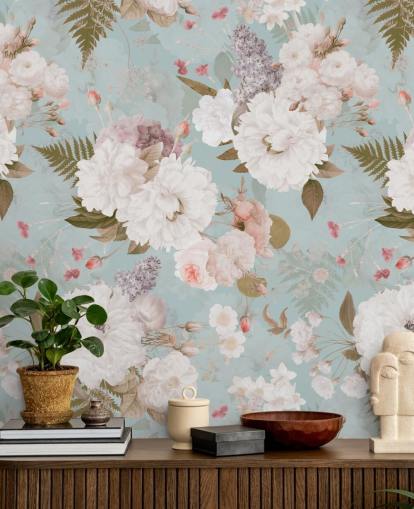 papel de parede de peônia rosa claro e branco