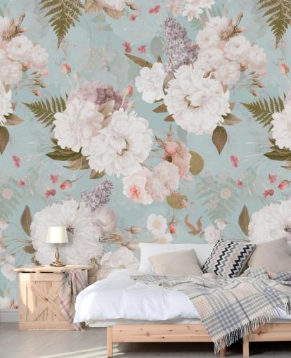 papel de parede de peônia rosa claro e branco