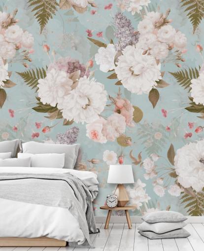 papel de parede de peônia rosa claro e branco