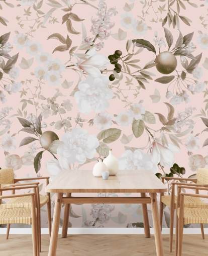 vintage blush exotic peonies and tropical fruits garden wallpaper