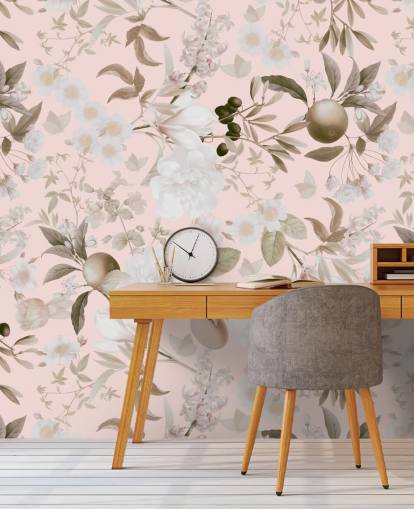 vintage blush exotic peonies and tropical fruits garden wallpaper
