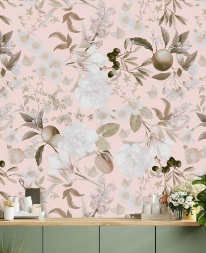 Vintage Blush exotische Pfingstrosen und tropische Früchte Gartent