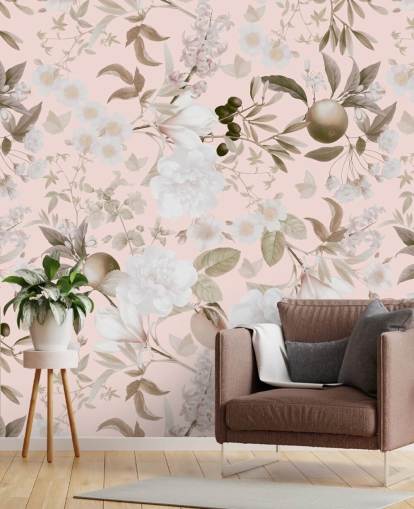 vintage blush exotic peonies and tropical fruits garden wallpaper vintage blush exotic peonies and tropical fruits garden wallpaper