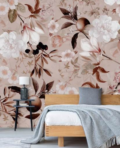 papel de parede floral rosa empoeirado