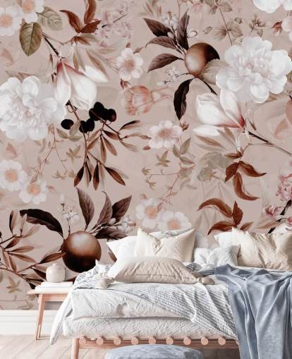 papel pintado floral rosa polvoriento