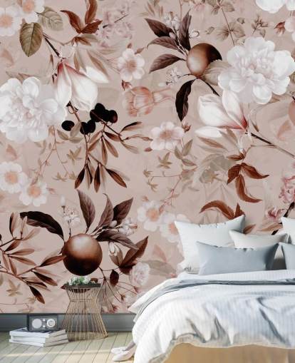 papel de parede floral rosa empoeirado