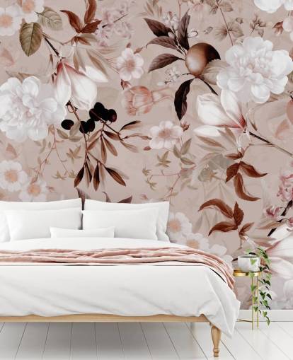 papel pintado floral rosa polvoriento