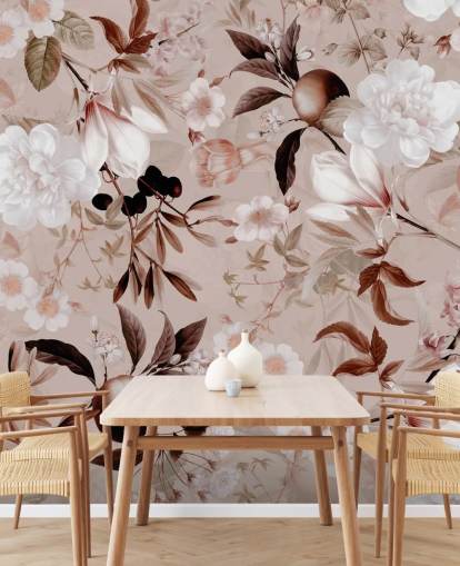 papel de parede floral rosa empoeirado