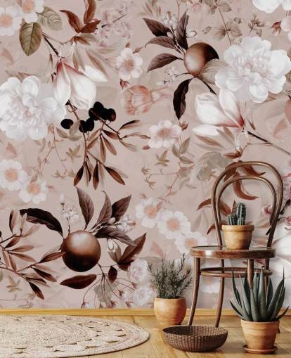 stoffig roze bloemenbehang stoffig roze bloemenbehang