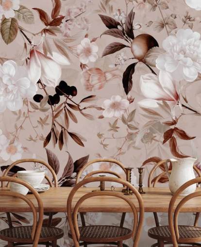 stoffig roze bloemenbehang