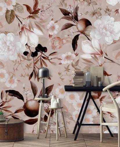 papel pintado floral rosa polvoriento