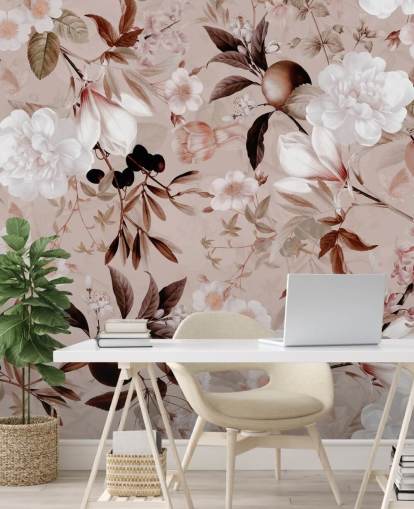 støvete rosa floral tapet