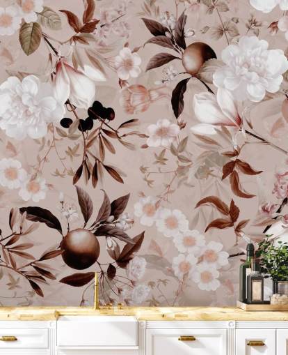 papel de parede floral rosa empoeirado