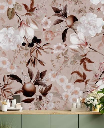 papel de parede floral rosa empoeirado papel de parede floral rosa empoeirado