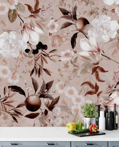 papel de parede floral rosa empoeirado