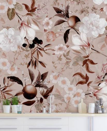 papel de parede floral rosa empoeirado