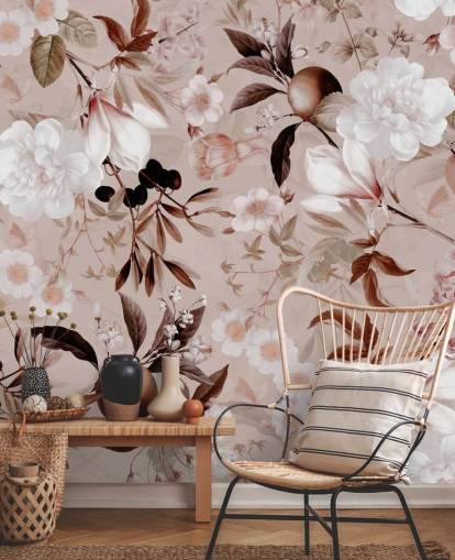 dusty pink floral wallpaper