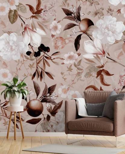 stoffig roze bloemenbehang