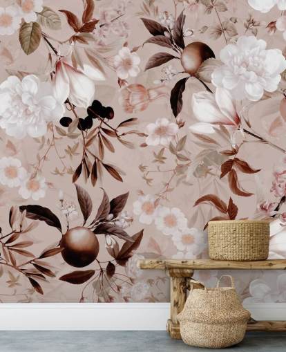 papel de parede floral rosa empoeirado