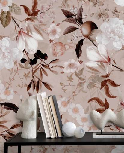 papel pintado floral rosa polvoriento