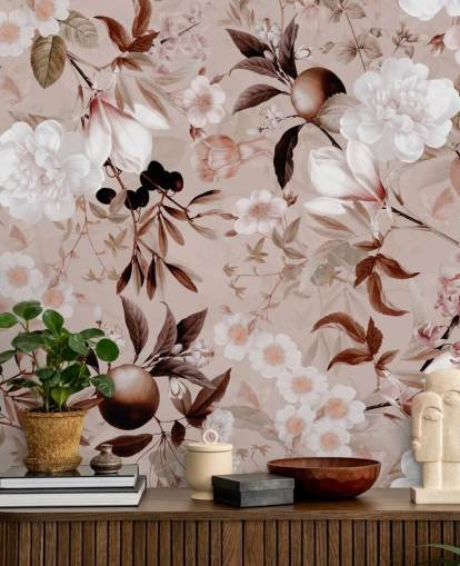 dusty pink floral wallpaper