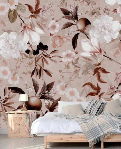 dusty pink floral wallpaper