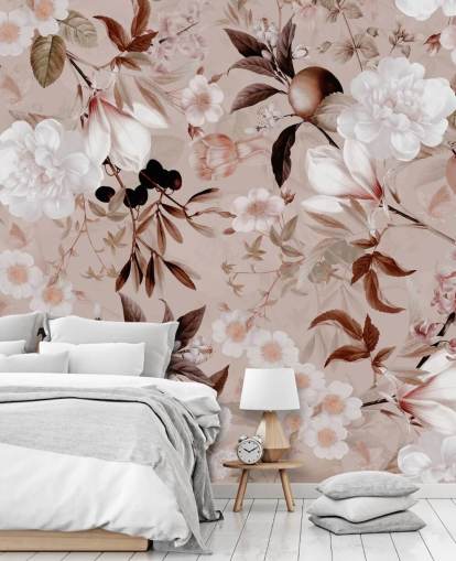 dusty pink floral wallpaper
