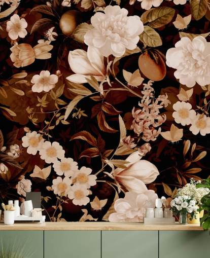 vintage exotic peonies and tropical fruits night garden wallpaper vintage exotic peonies and tropical fruits night garden wallpaper