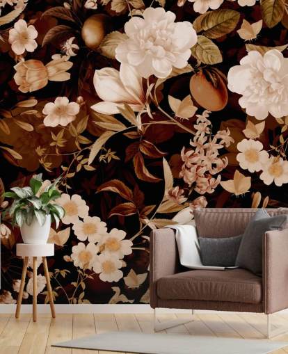 vintage exotic peonies and tropical fruits night garden wallpaper vintage exotic peonies and tropical fruits night garden wallpaper