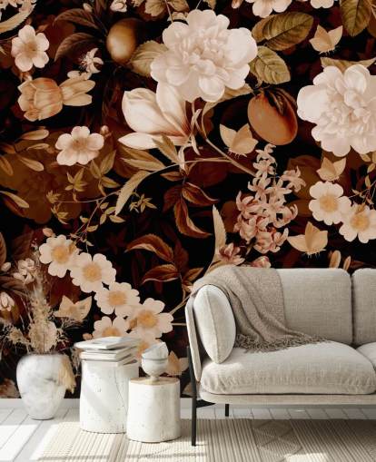 Vintage exotische Pfingstrosen und tropische Früchte night garden wallpaper Vintage exotische Pfingstrosen und tropische Früchte night garden wallpaper