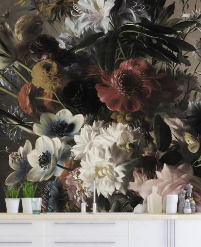 groot boeket met anemonen behang