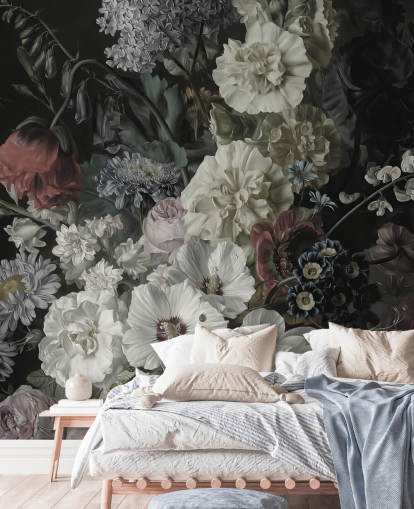 mörk blommig bukett tapet
