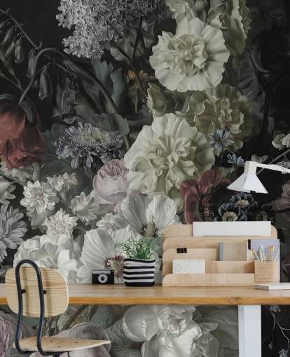 papier peint bouquet de fleurs foncées