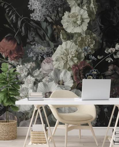 mörk blommig bukett tapet