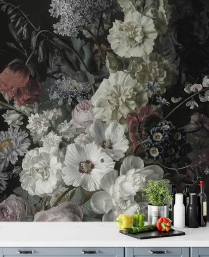donker bloemenboeket behang