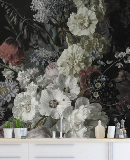 mørk floral bukett tapet