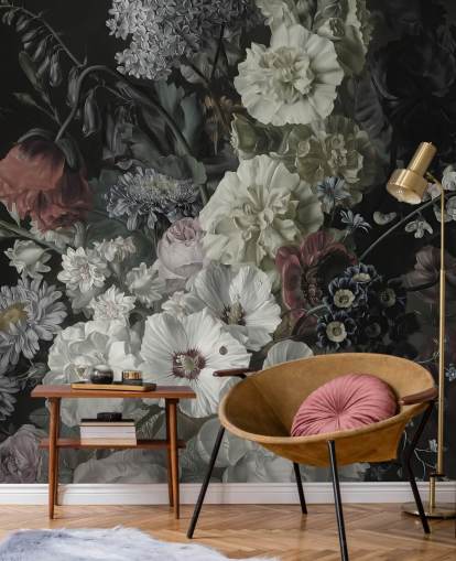 mørk floral bukett tapet